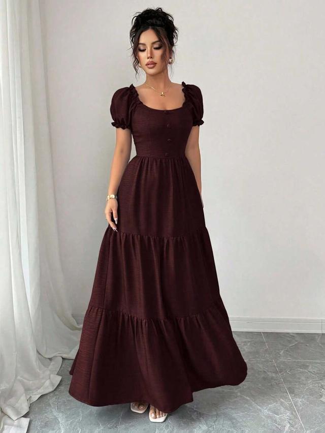 burgundy tiered maxi dress with ruffle trim