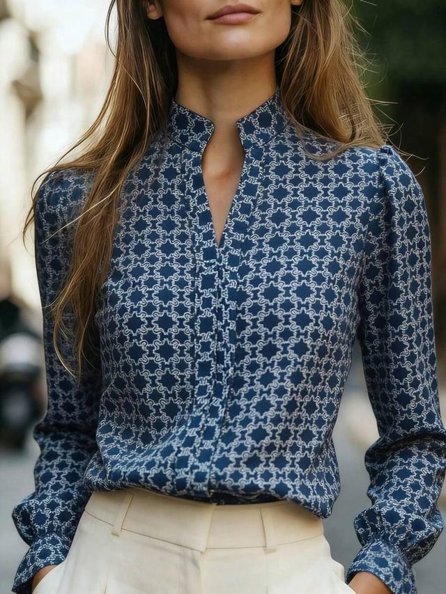 vintage floral v-neck puff sleeve printed blouse