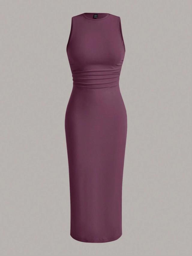casual minimalist purple knitted sleeveless bodycon dress