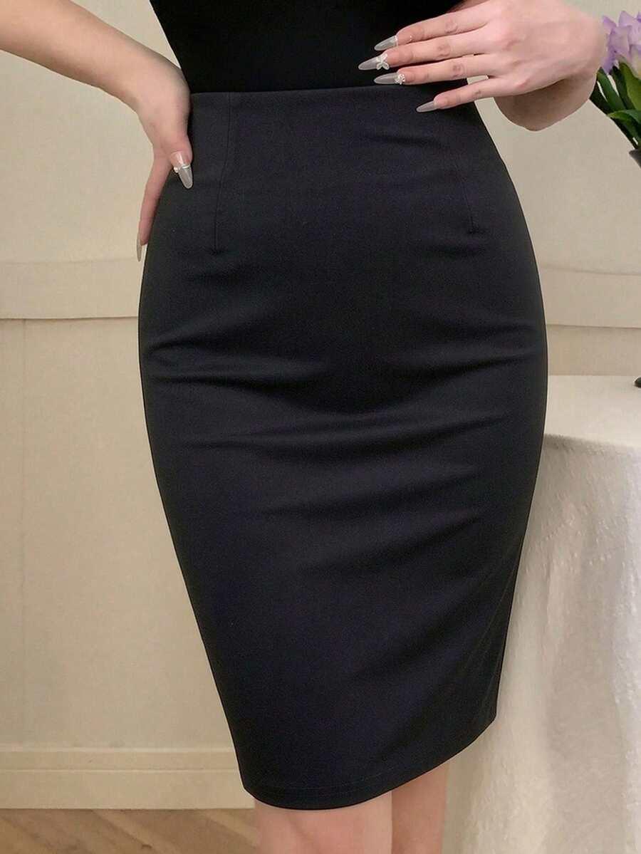 dazy women's solid black bodycon pencil skirt