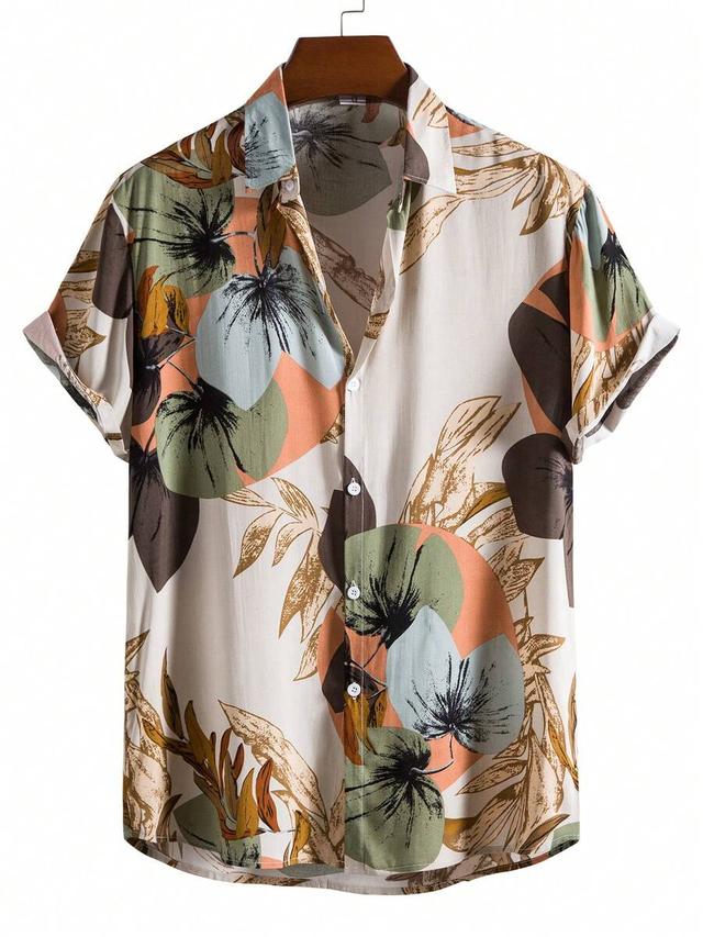 men tropical print short sleeve button up shirt