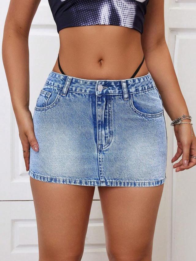 acid wash denim mini skirt