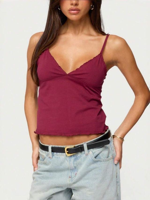 burgundy women's burgundy ruffled v-neck spaghetti strap camisole