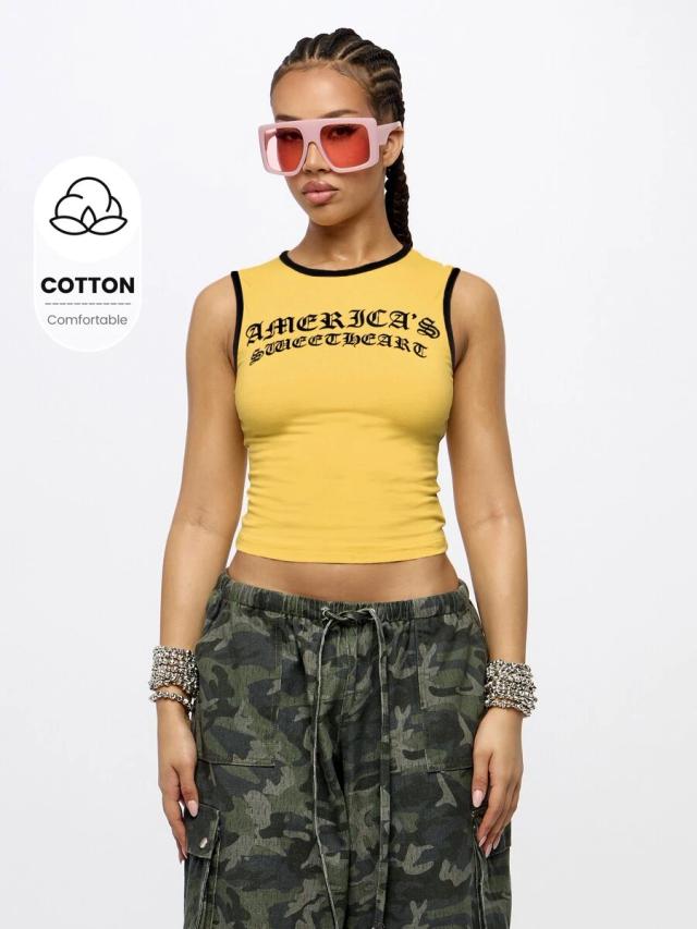 america's sweetheart old english graphic crop tank top