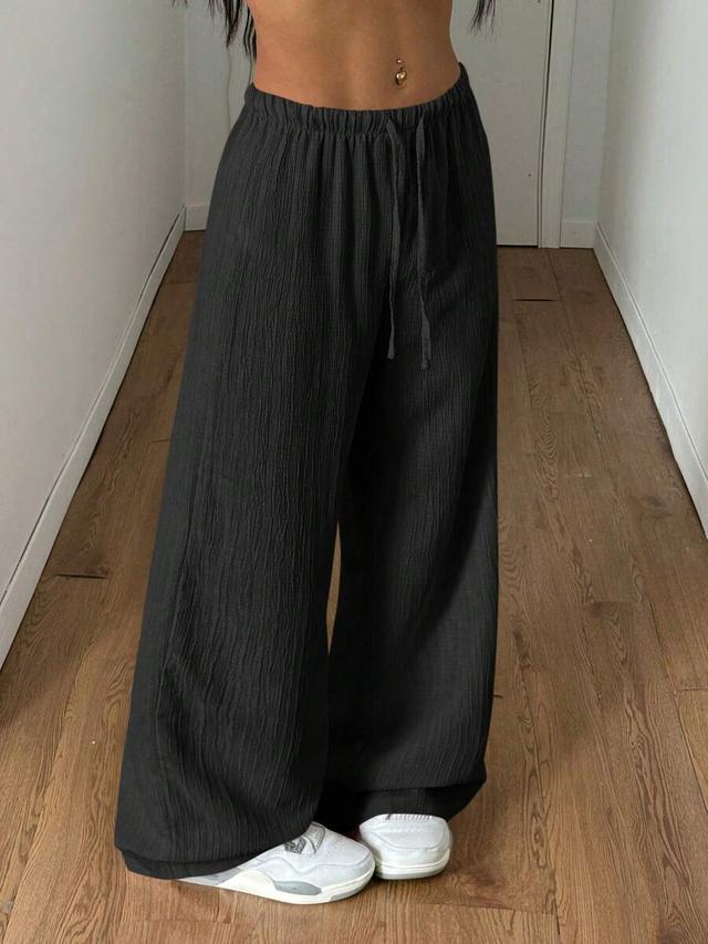black textured straight leg summer trousers
