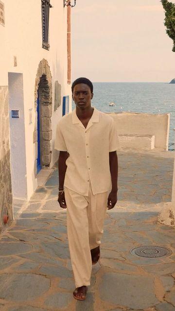 off-white linen camp collar shirt and matching trousers
