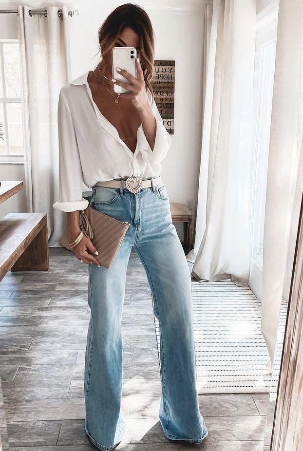 Light Wash Wide Leg Denim Jeans