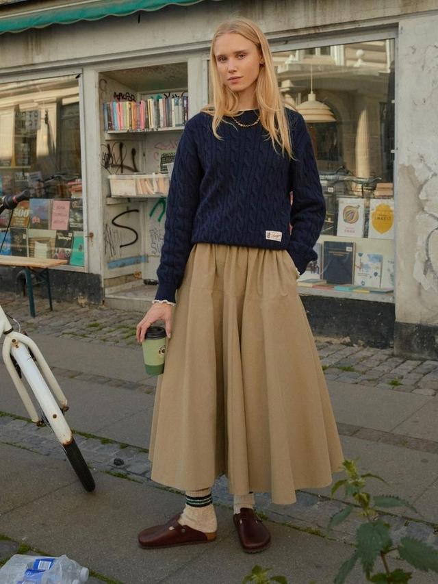 Tan Midi Flared Skirt