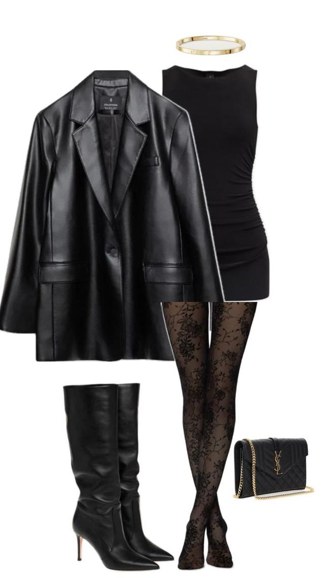 black faux leather tailored blazer