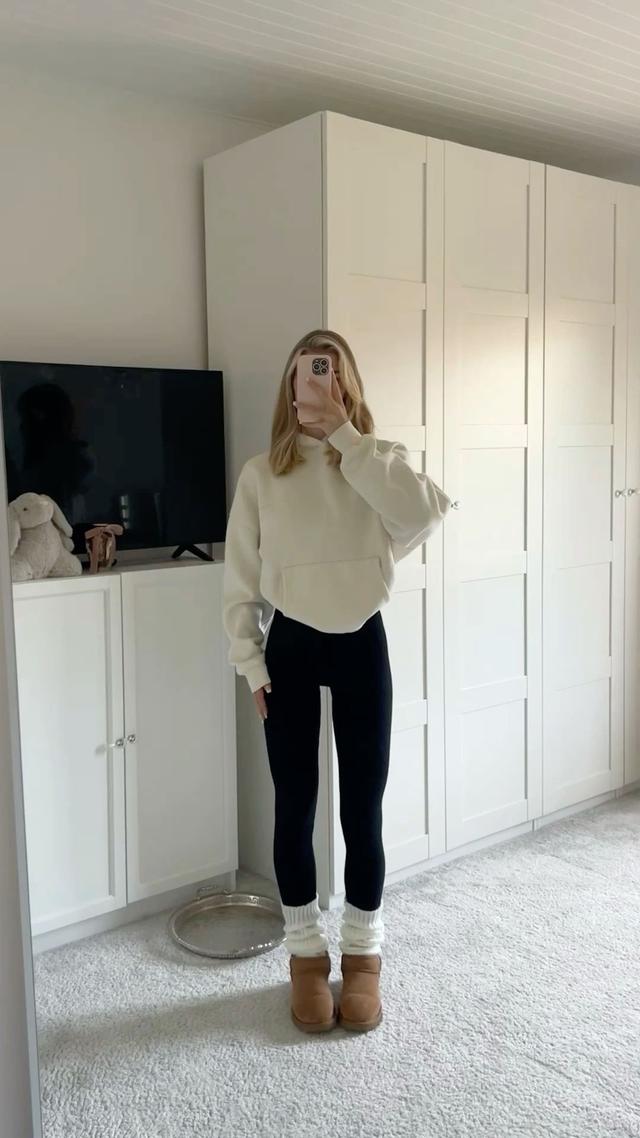 cream oversized cotton fleece pullover hoodie