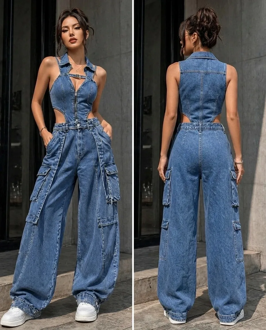 Belted Denim Jumpsuits for women