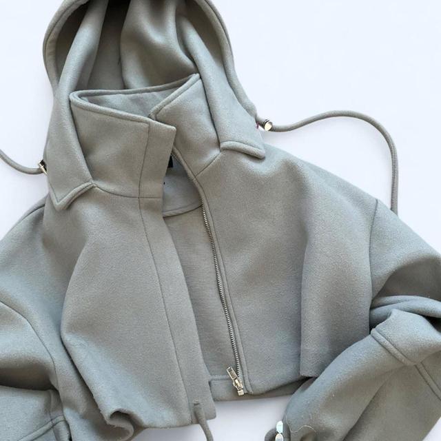sage green cropped wool blend hooded jacket