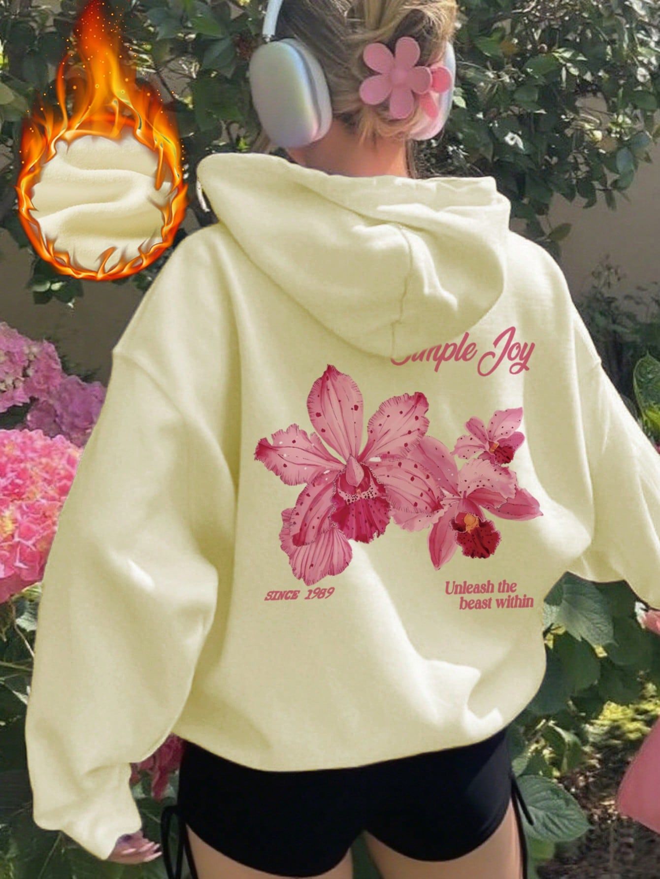 cream cotton blend hooded sweatshirt
