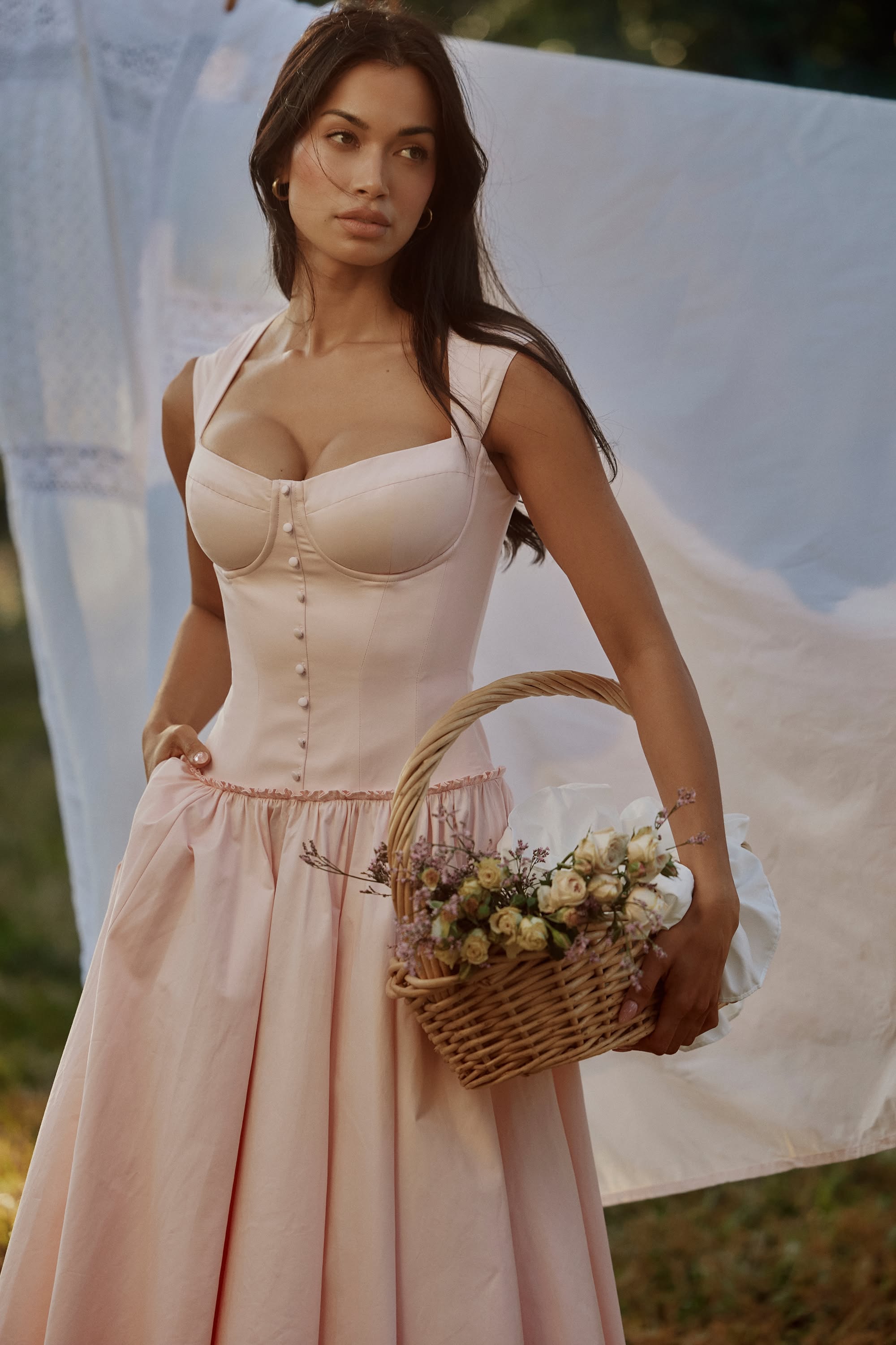 pink bra dress Madonna-Inspired Pink Satin Cone Bra Corset Dress with Fluffy Organza Skirt