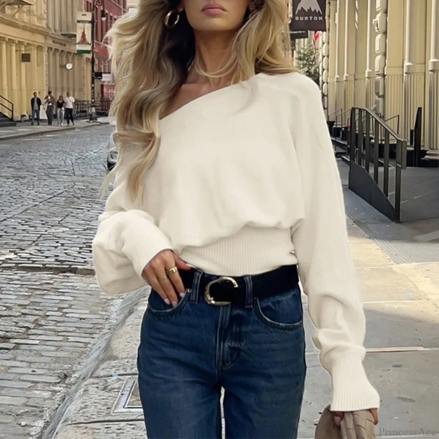 off shoulder knit sweater look 8