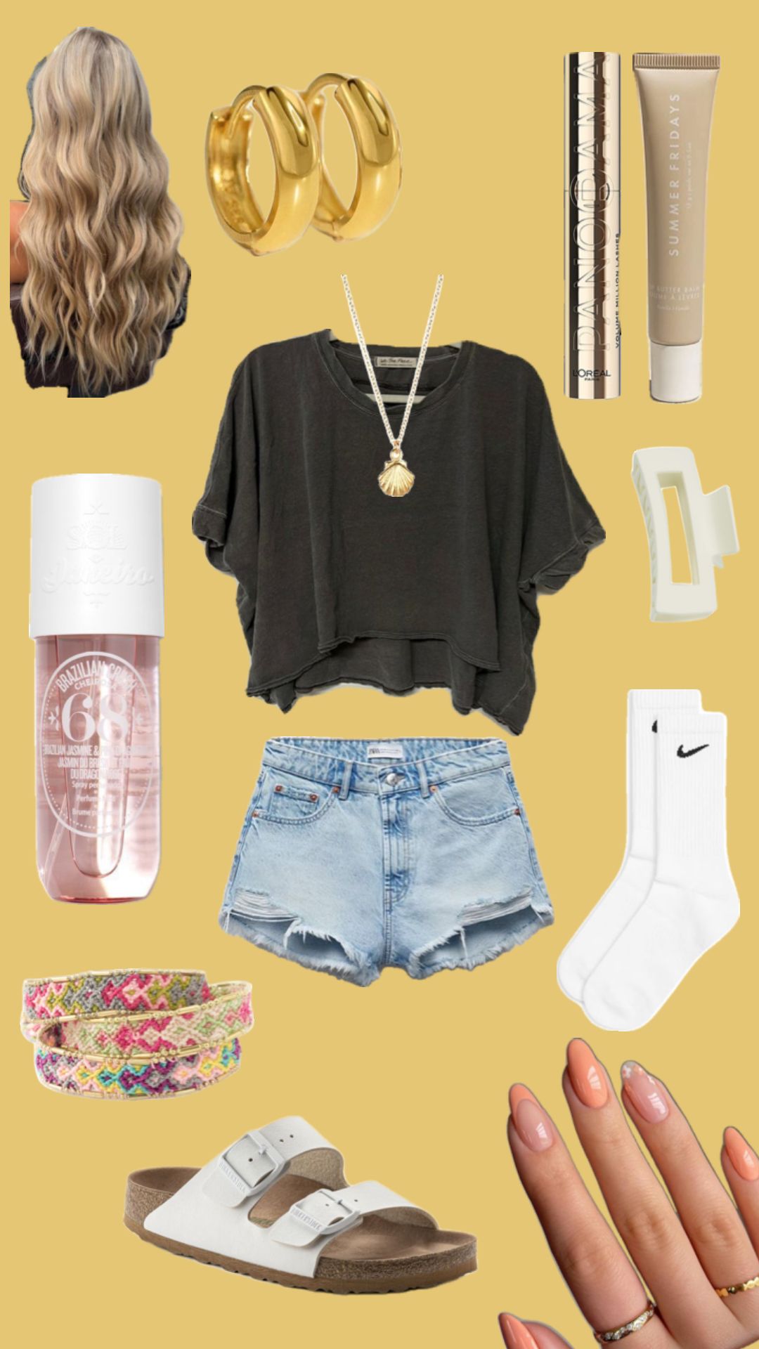 charcoal cropped boxy t-shirt with light wash denim shorts