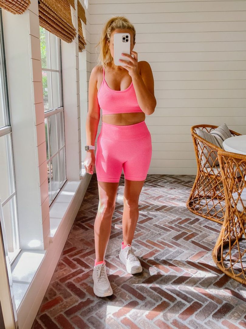high waisted seamless pink athletic shorts