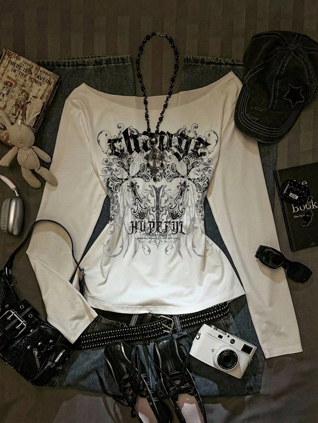 white graphic print cotton t-shirt