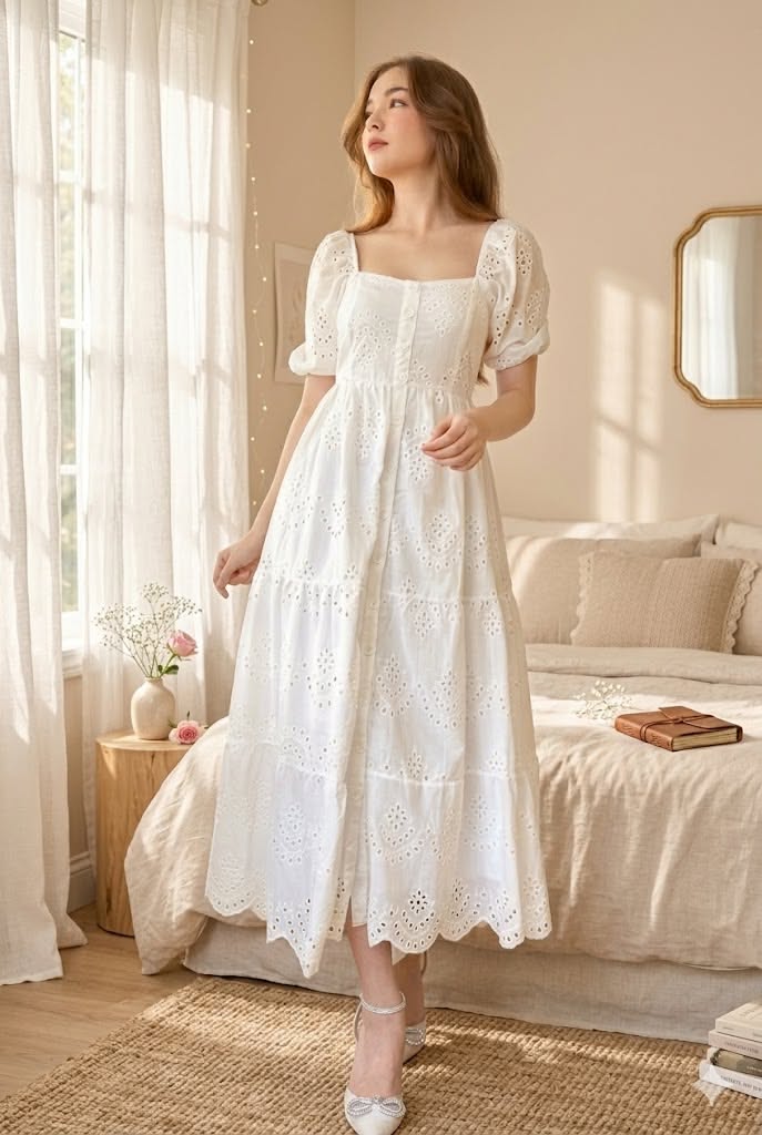 lace milkmaid dress Floral Lace Cotton Milkmaid Maxi Dress