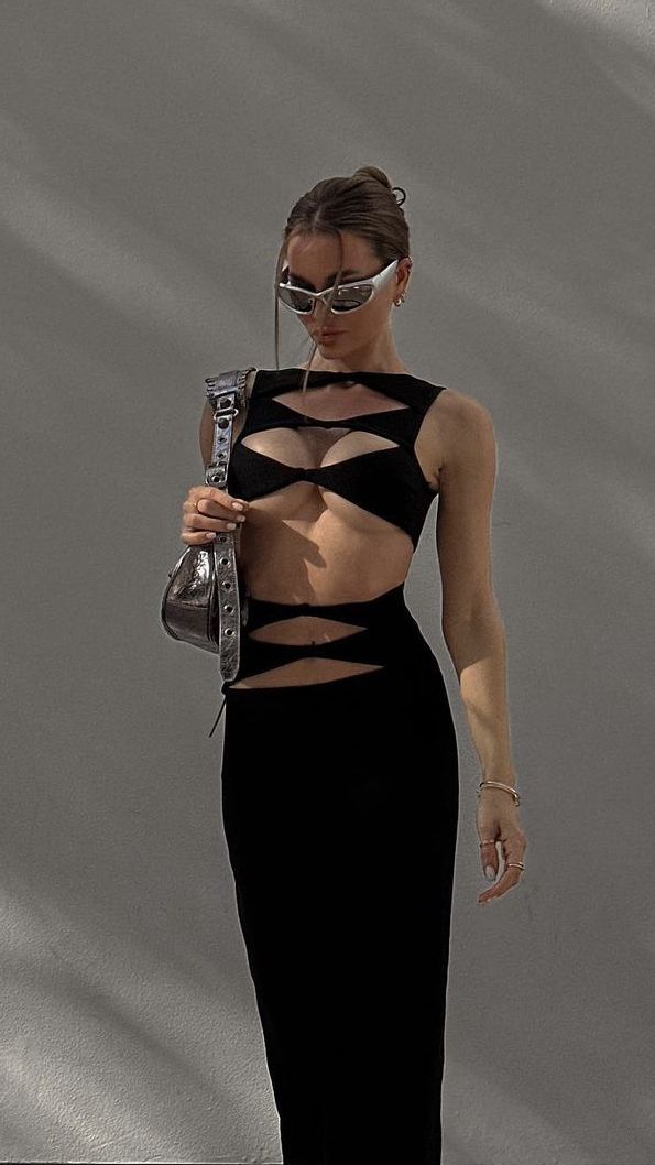 extreme cut out dress Sleeveless Extreme Cut Out Distressed Detail Split Leg Maxi Dress In Black  Woven