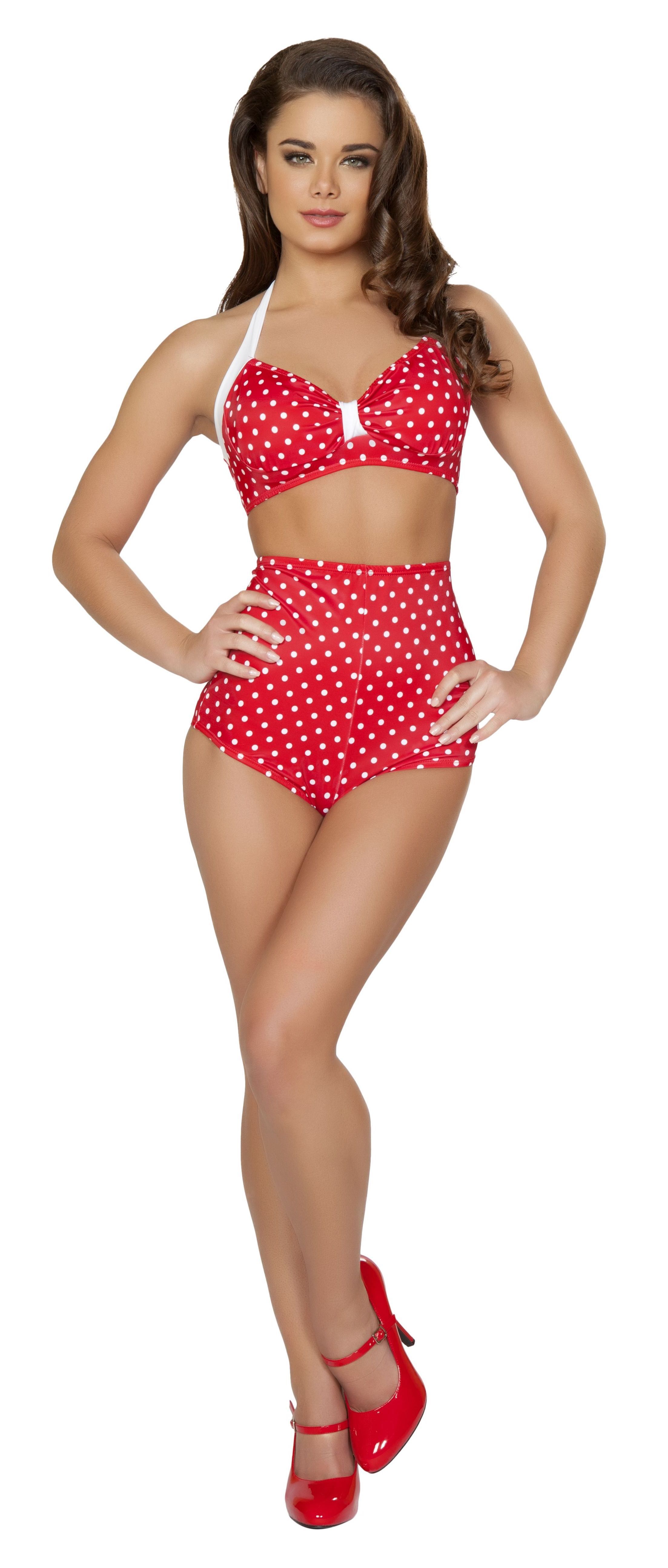 red and white polka dot high waisted bikini
