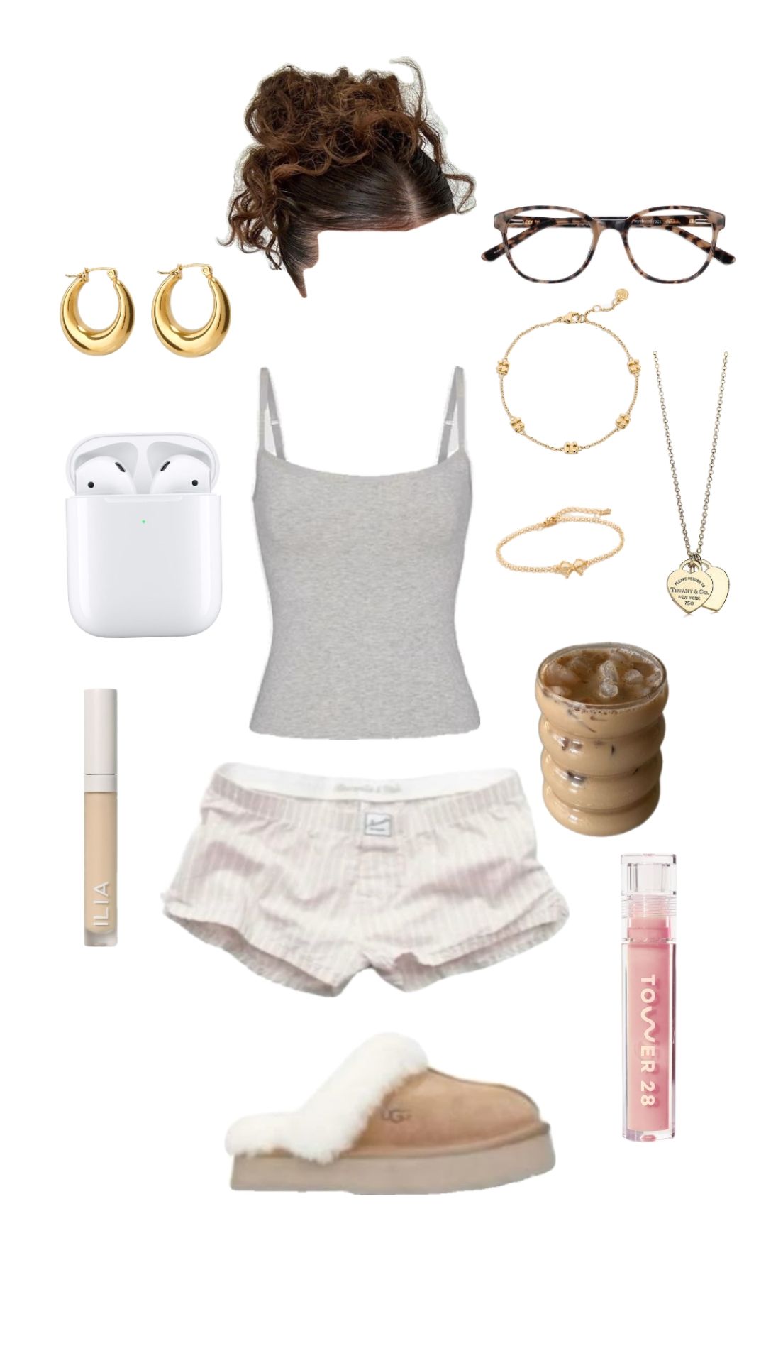 grey ribbed tank top with pink striped cotton boxers