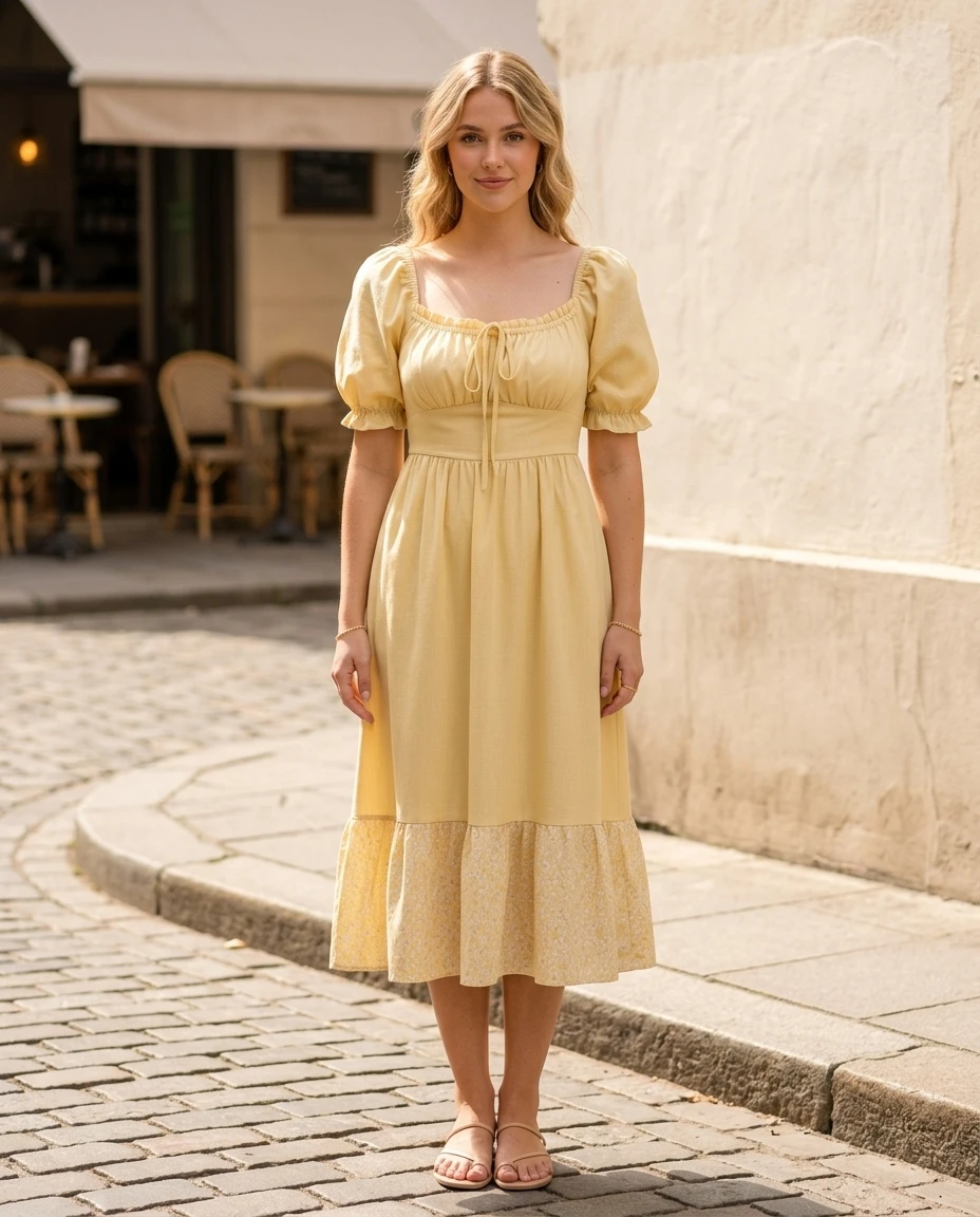 yellow puff sleeve midi dress yellow puff sleeve midi dress