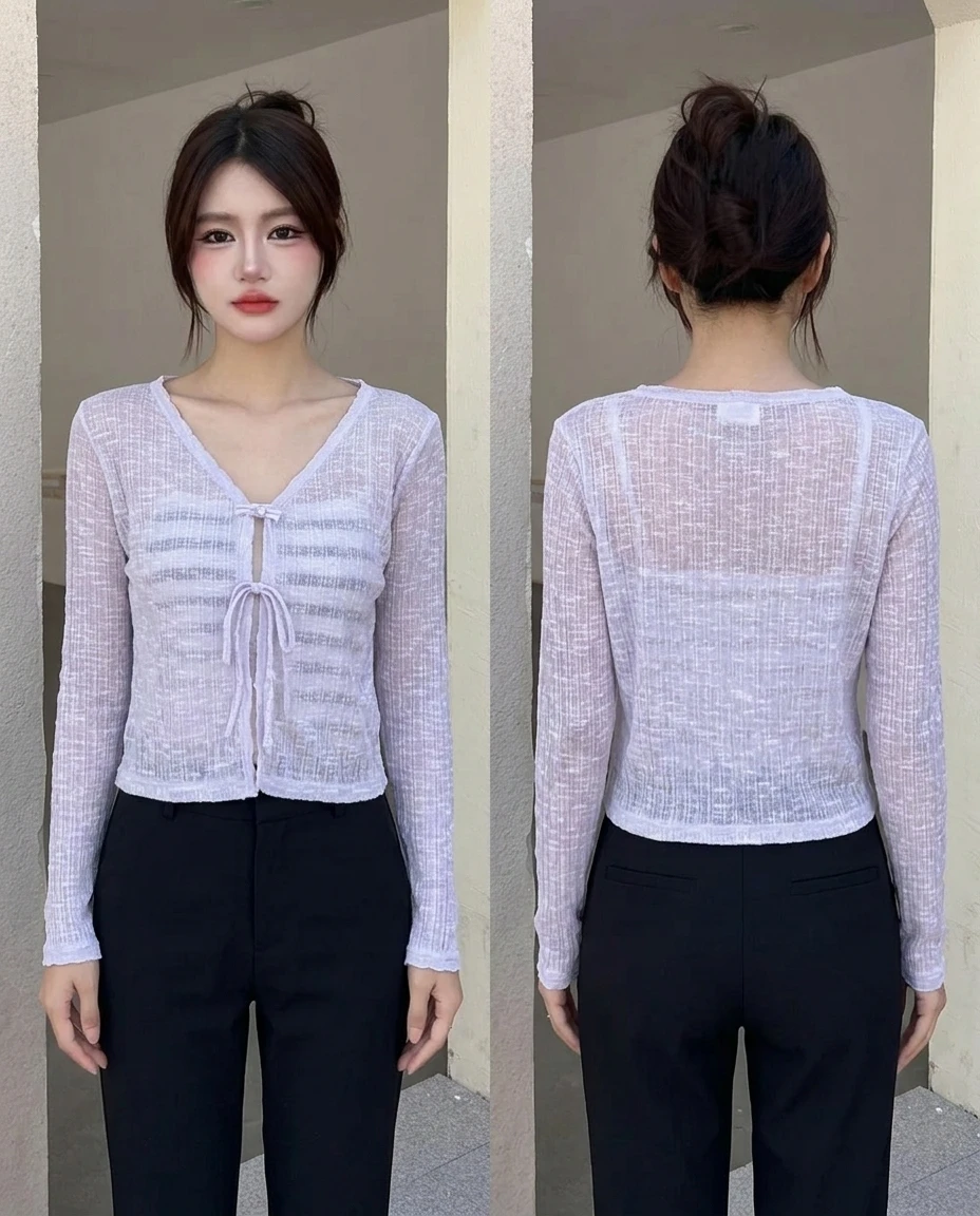 light purple v-neck tie-up top