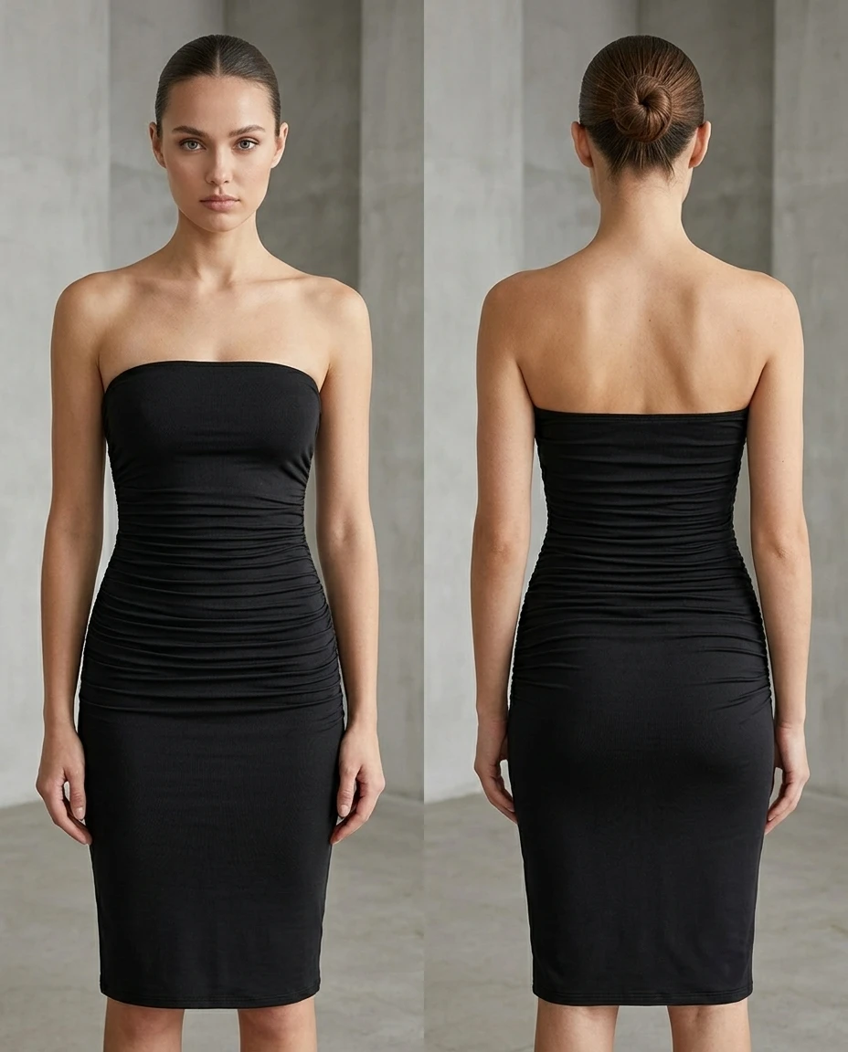 ruched strapless bodycon tube dress in black