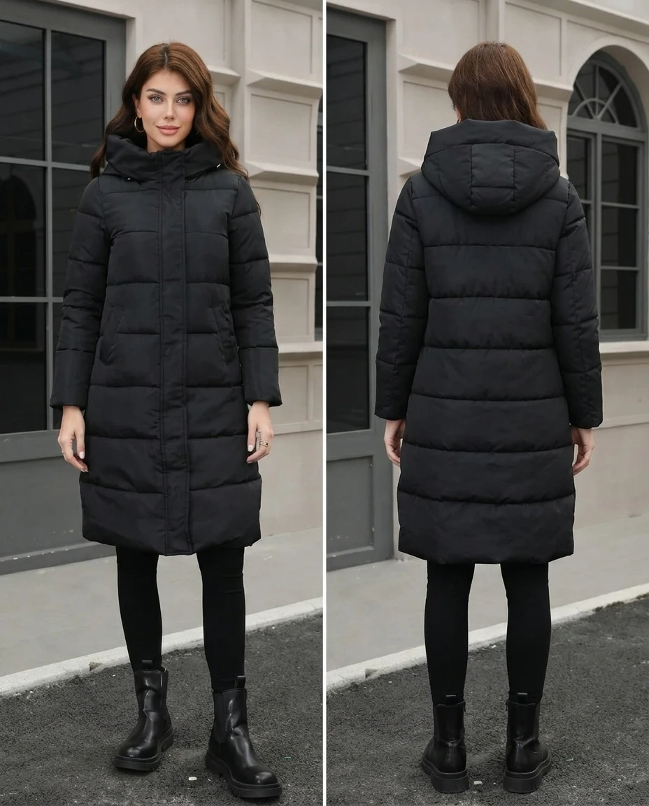 black solid hooded puffer coat