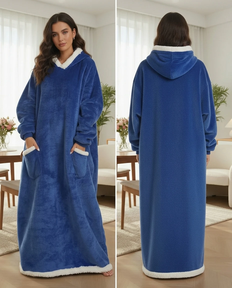 dark blue oversized hood neck lounge dress