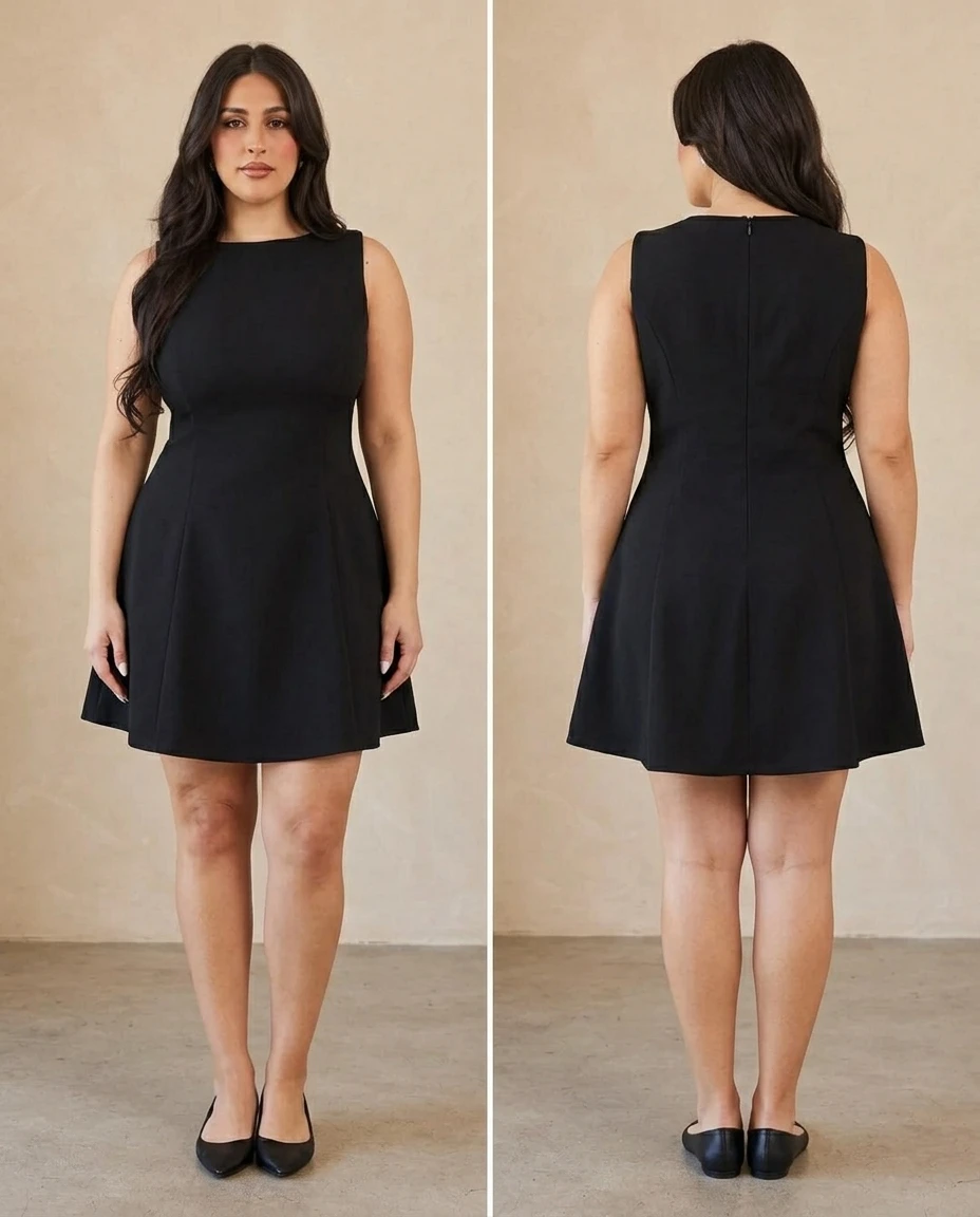 black round neck sleeveless a-line mini dress