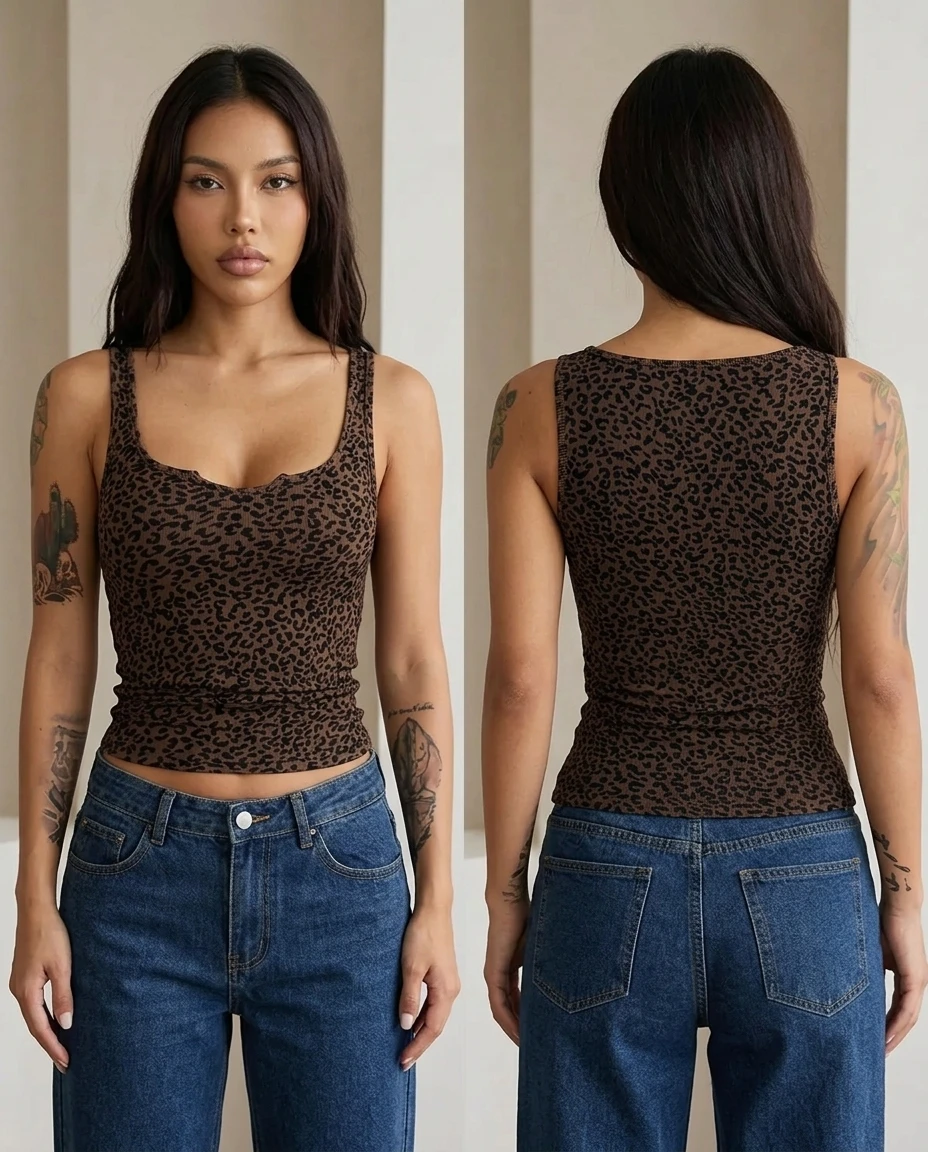 brown leopard printed scoop neck tank top
