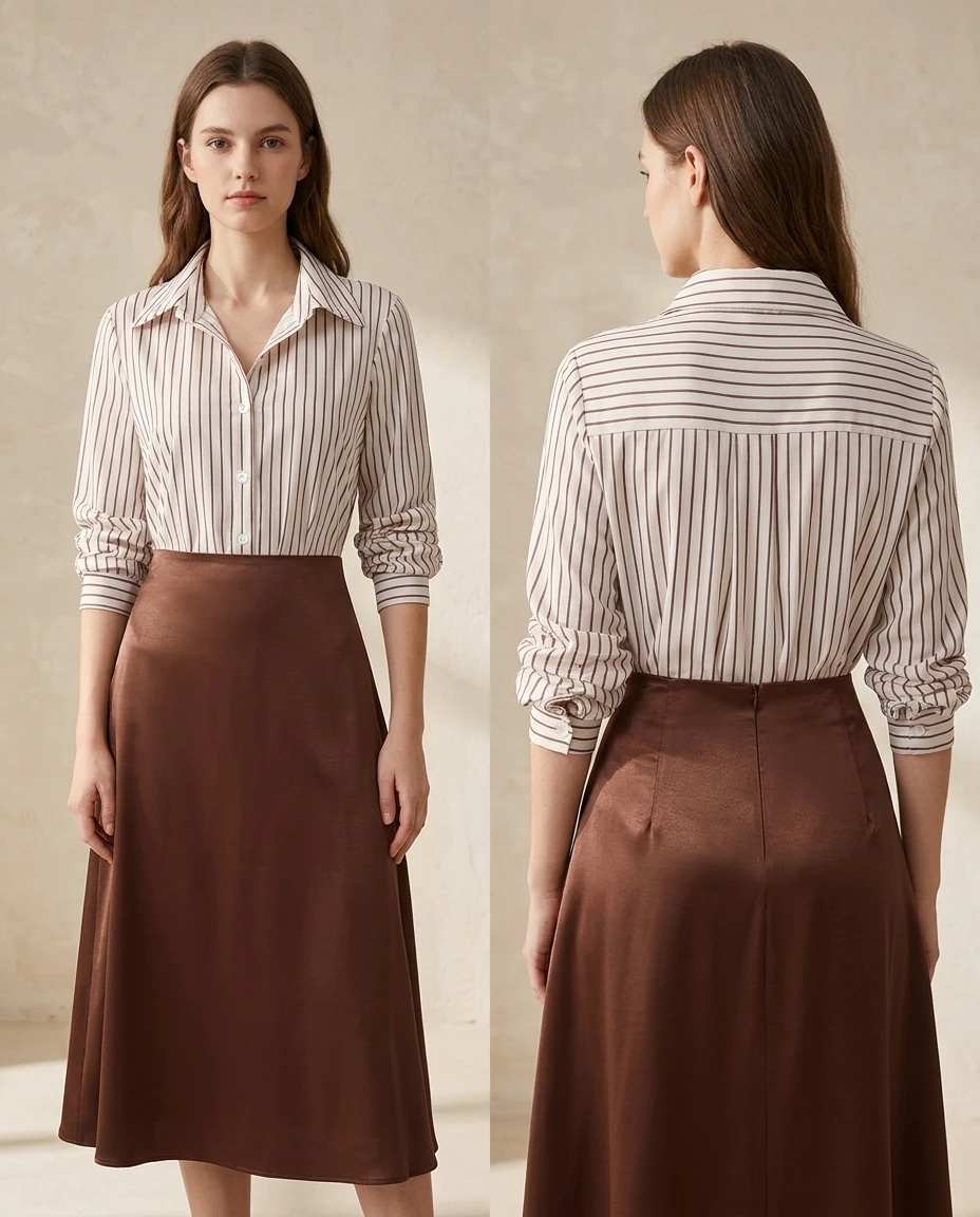 brown striped collared co-ord set