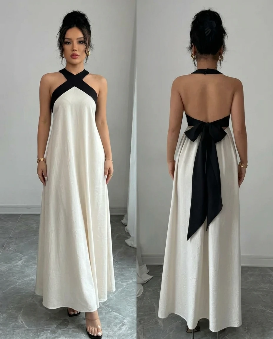 off white solid backless maxi dress