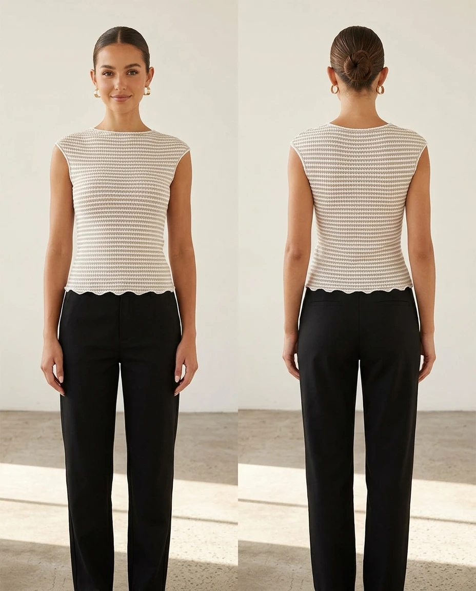 lettuce-edge striped ribbed tank top