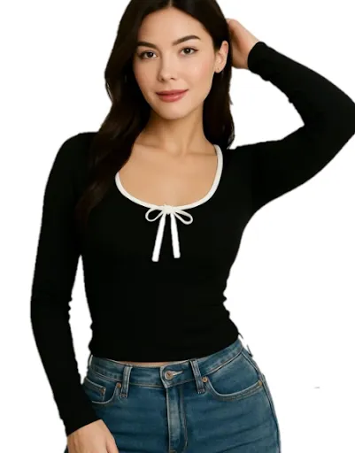 black long sleeve ribbed top with white trim