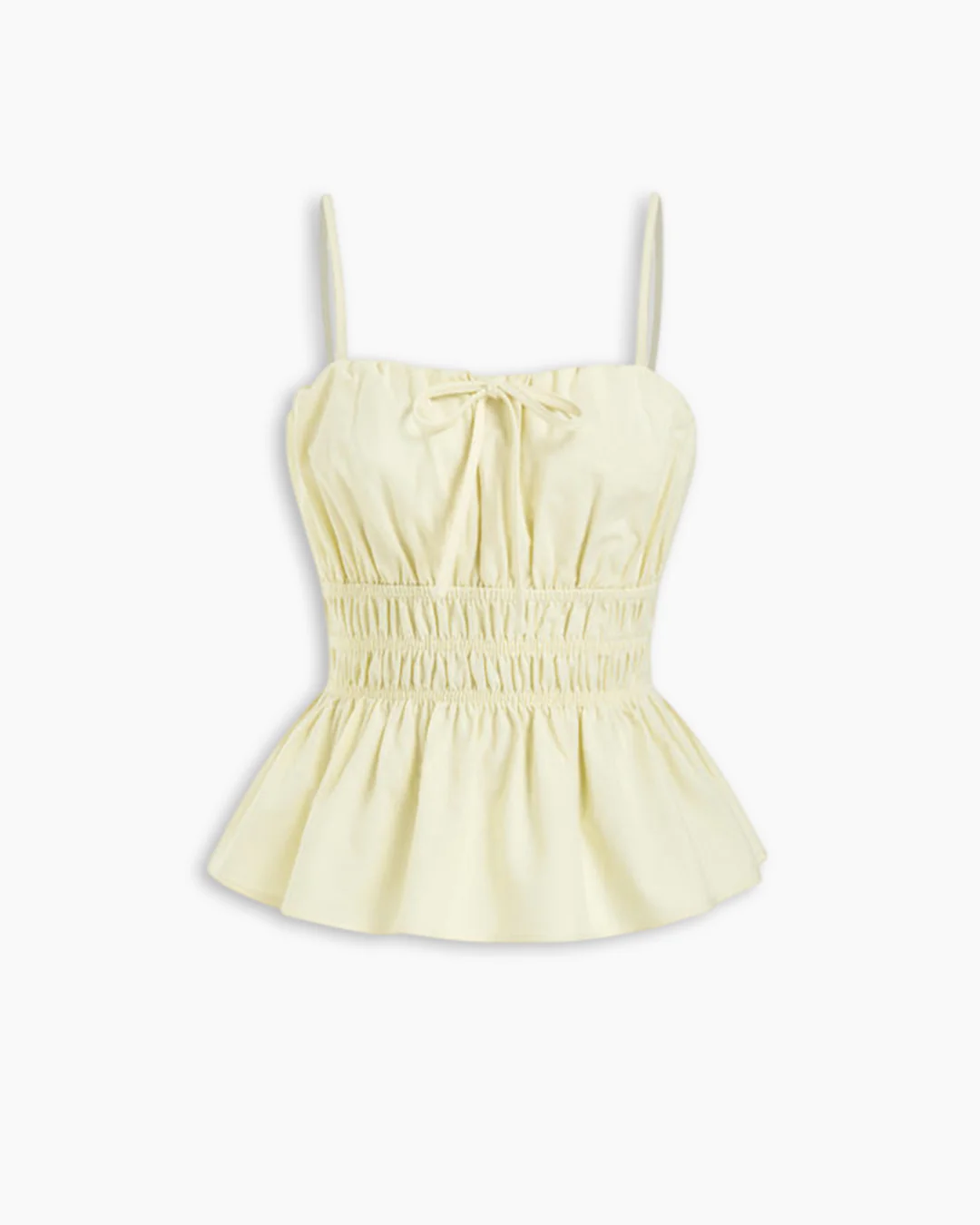 spaghetti shirred waist bowknot cami top in vanilla