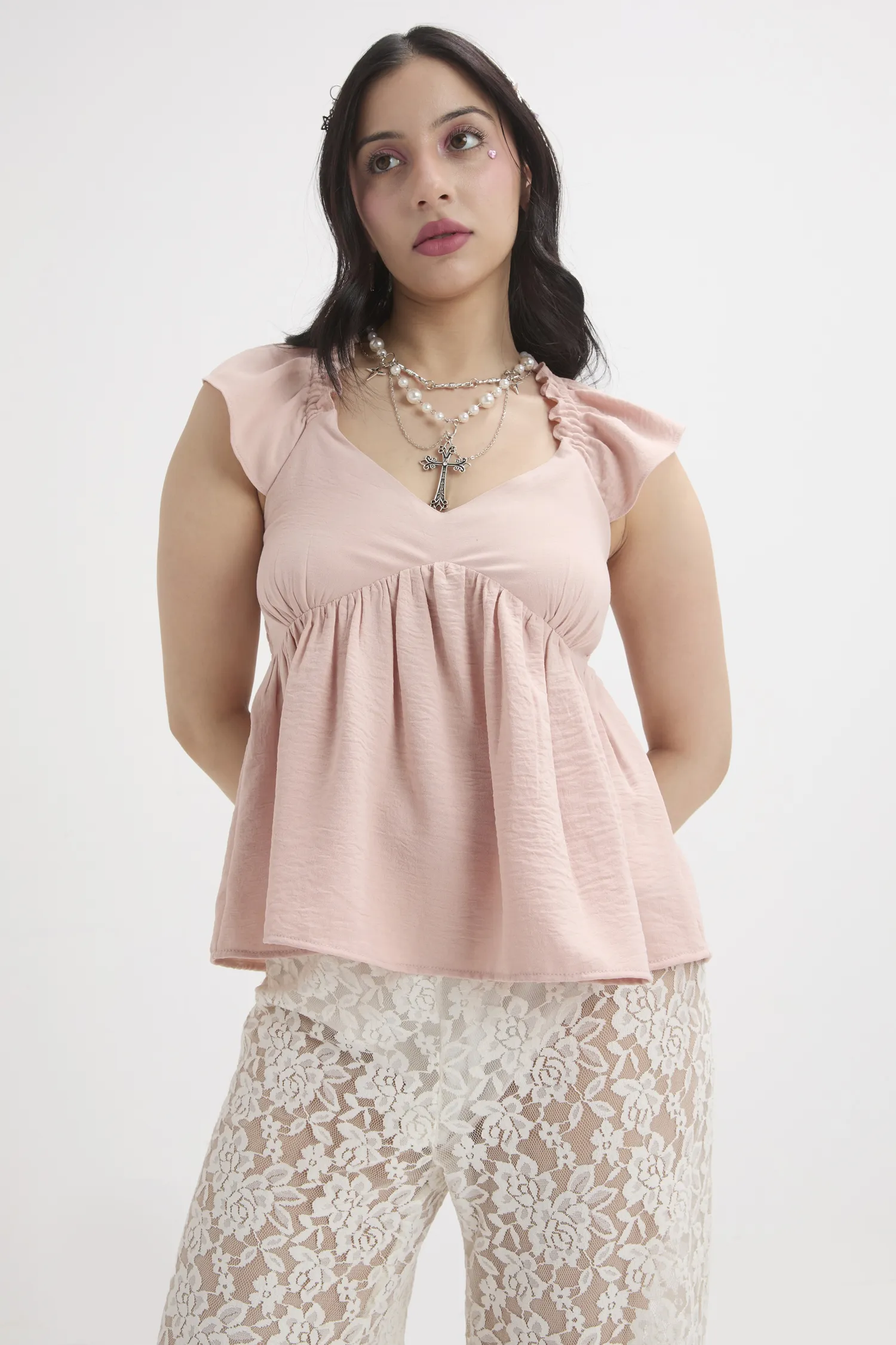 powder pink ruffle top