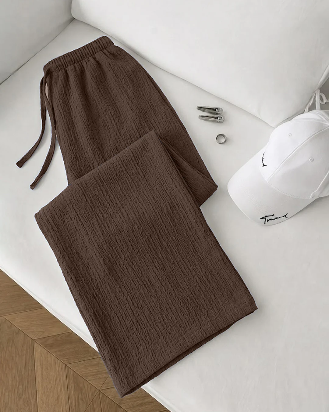 ribbed knit wide leg lounge pants in cocoa brown
