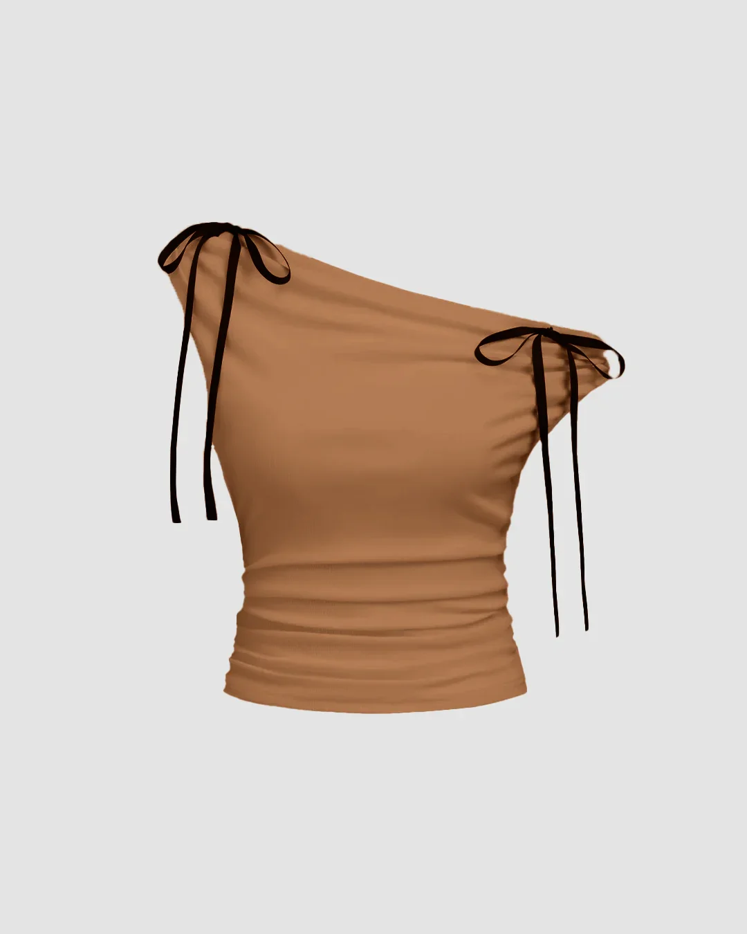 one shoulder tie-detail top in mud gold