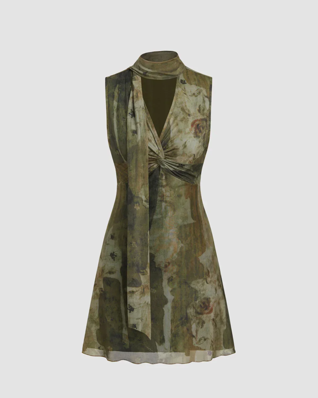 v-neck abstract knotted twist mini dress