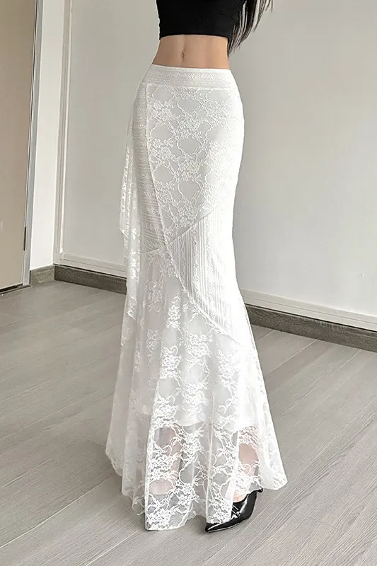 white floral draped mermaid skirt