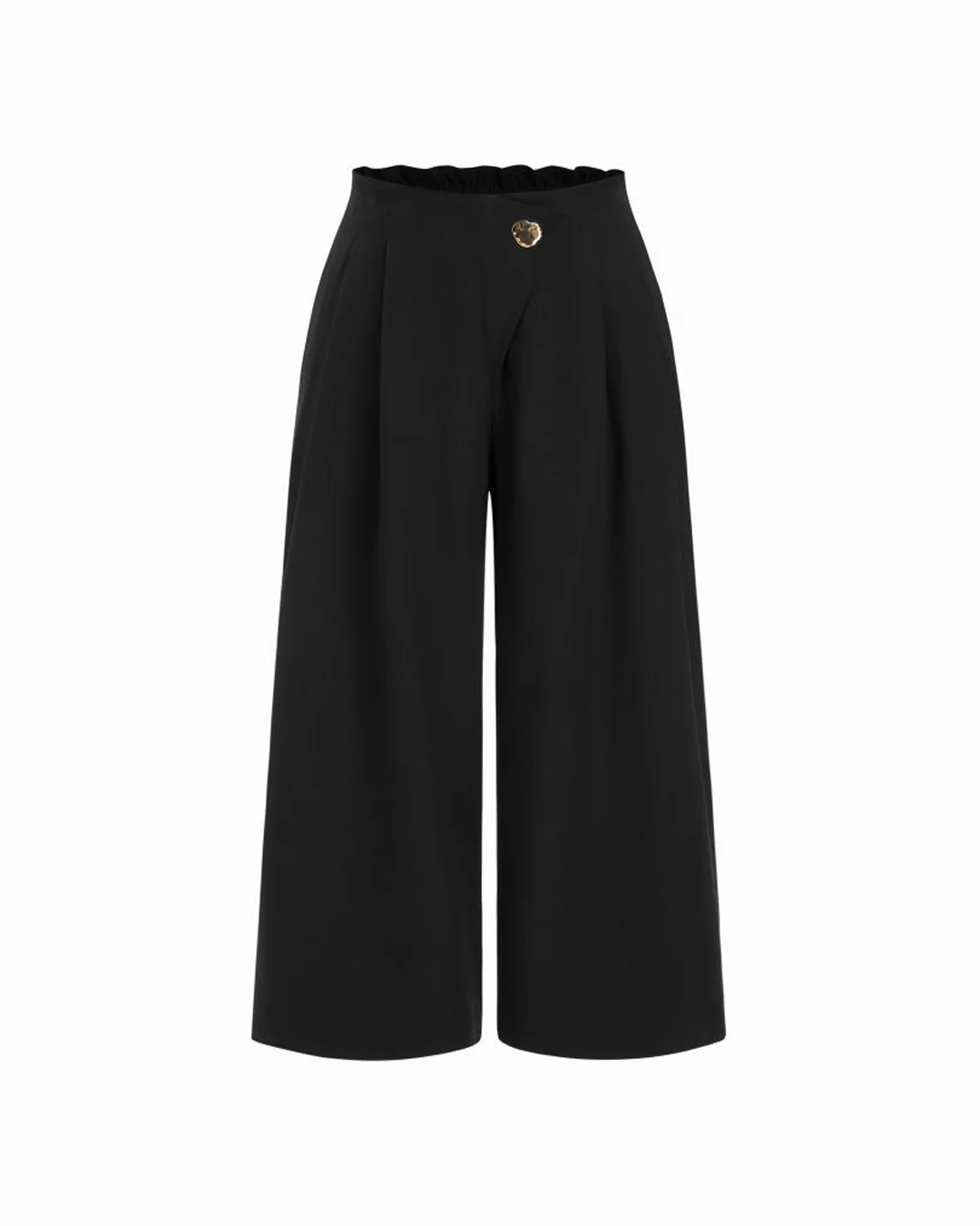 mid rise metal detail pleated wide leg trousers