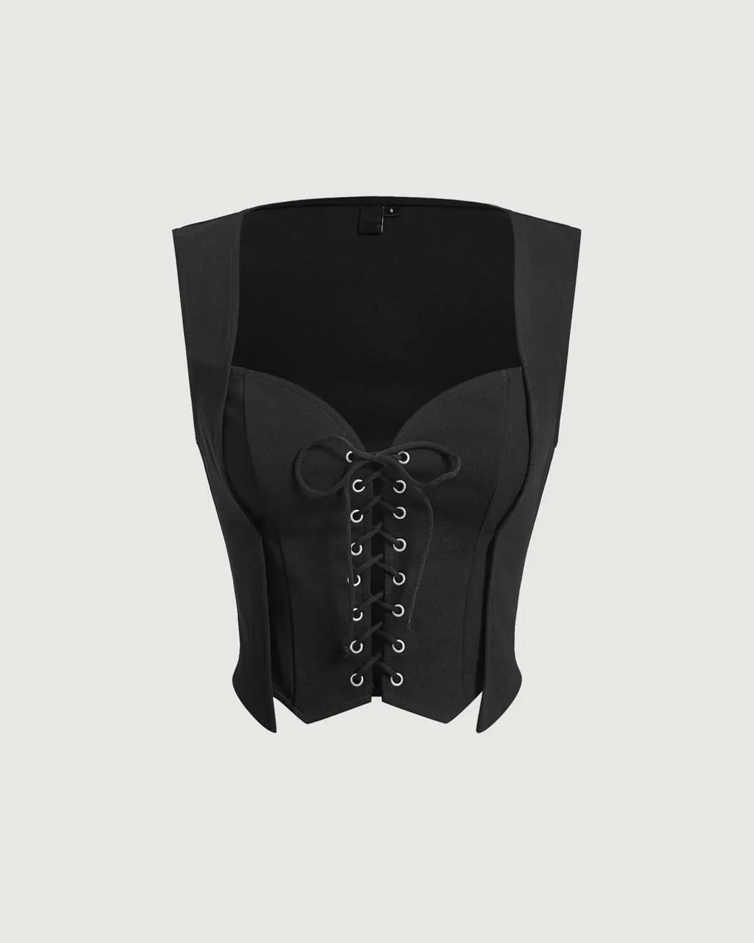 black corset style top with lace up front