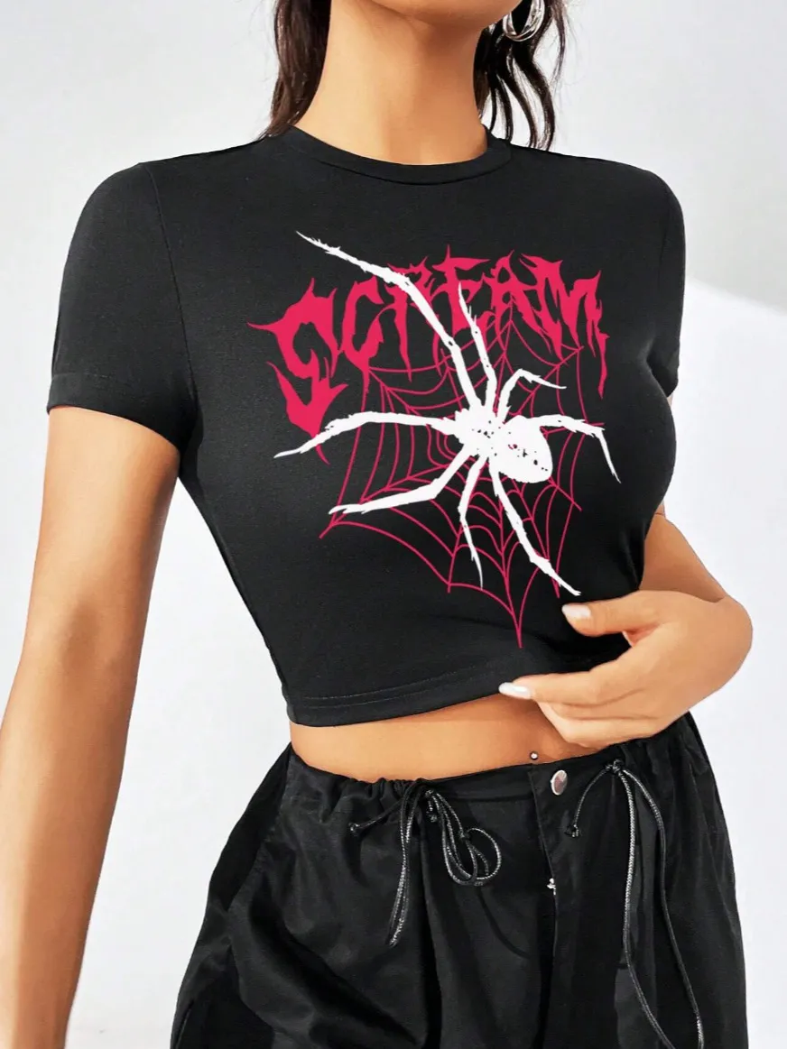 black spider graphic crew neck tshirt