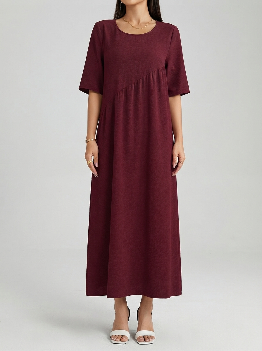 burgundy wine loose casual long dress