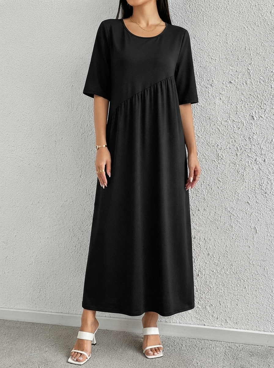 matte black loose casual long dress