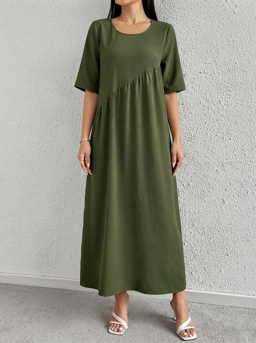 olive green loose casual long dress