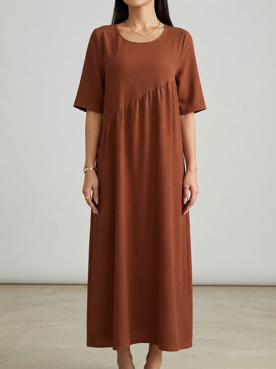 terracotta brown loose casual long dress